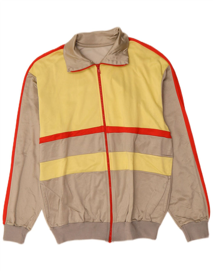 Jaqueta vintage masculina de agasalho cinza médio colorblock