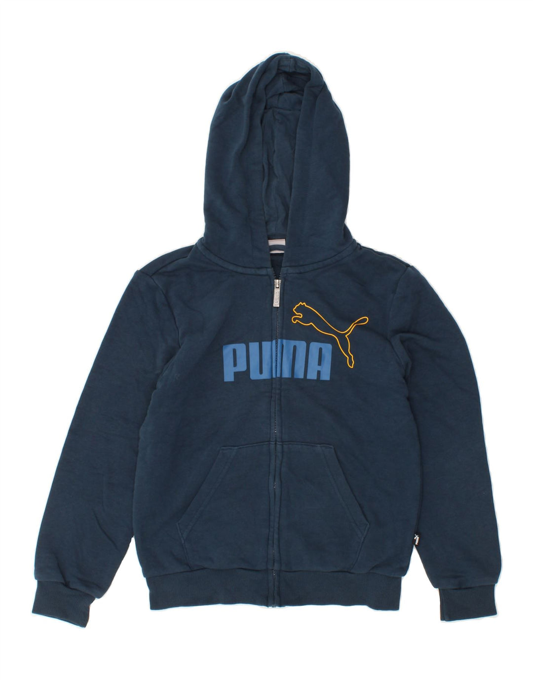 PUMA Boys Graphic Zip Hoodie Sweater 11-12 Years Navy Blue Vintage Puma and Second-Hand Puma from Messina Hembry 