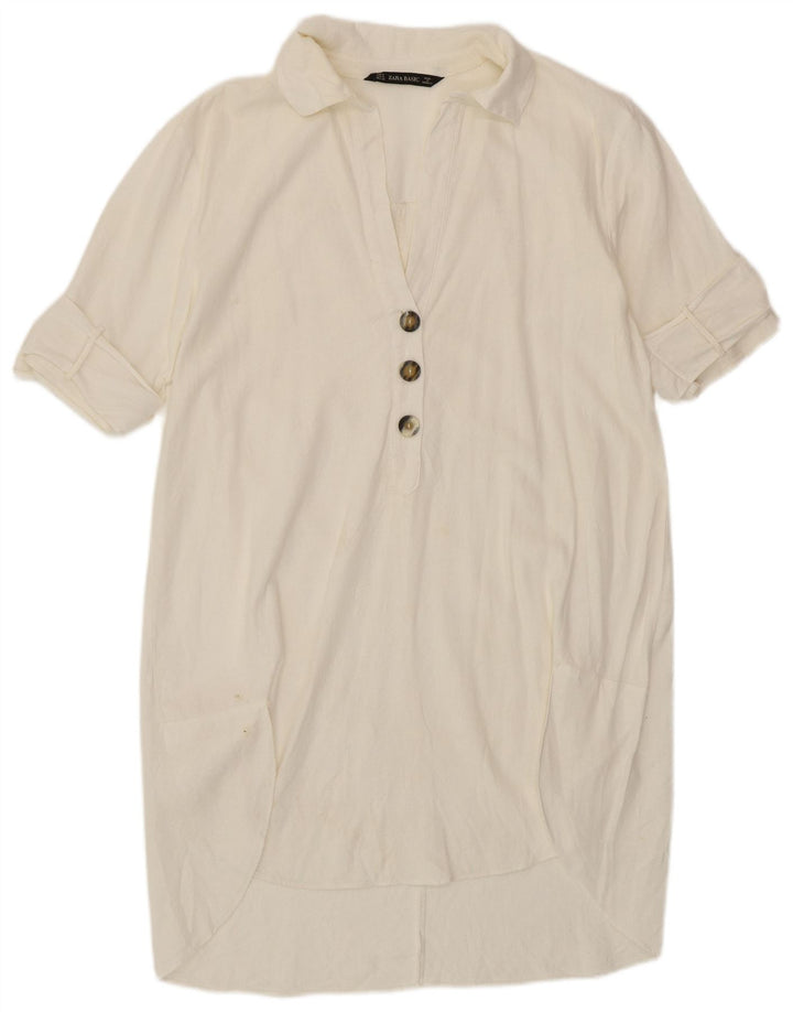 Vestido camisa feminino de mangas curtas ZARA Reino Unido 14 médio branco