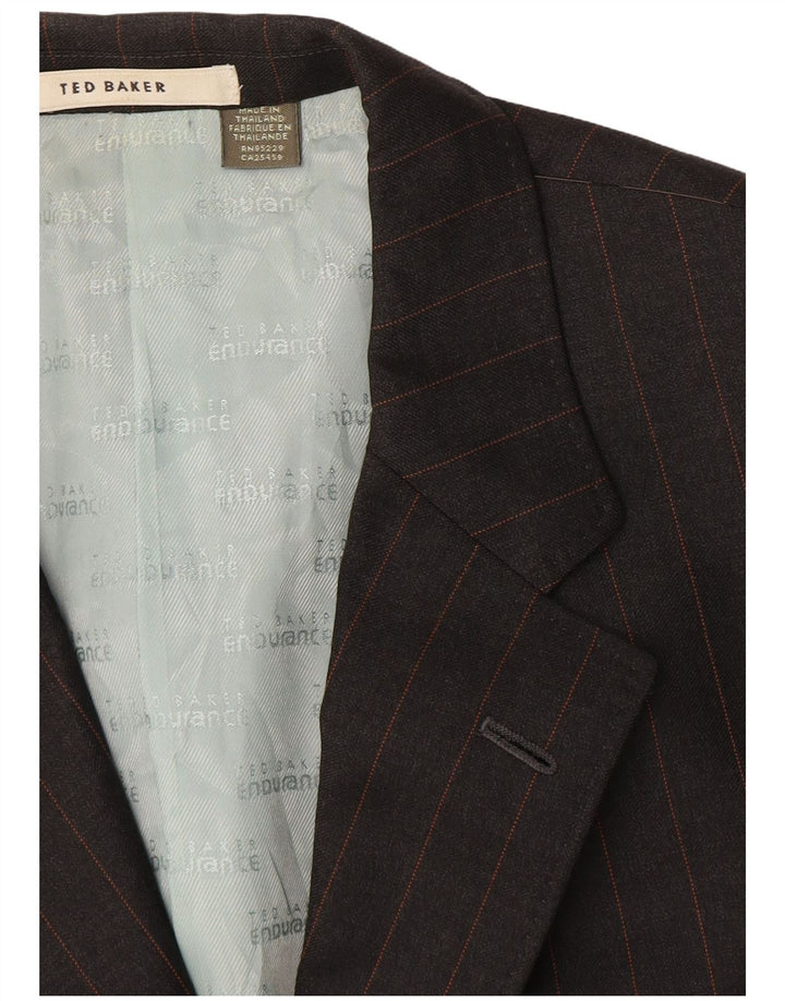 Jaqueta blazer masculina Ted Baker com 3 botões EU 42 XL lã listrada cinza