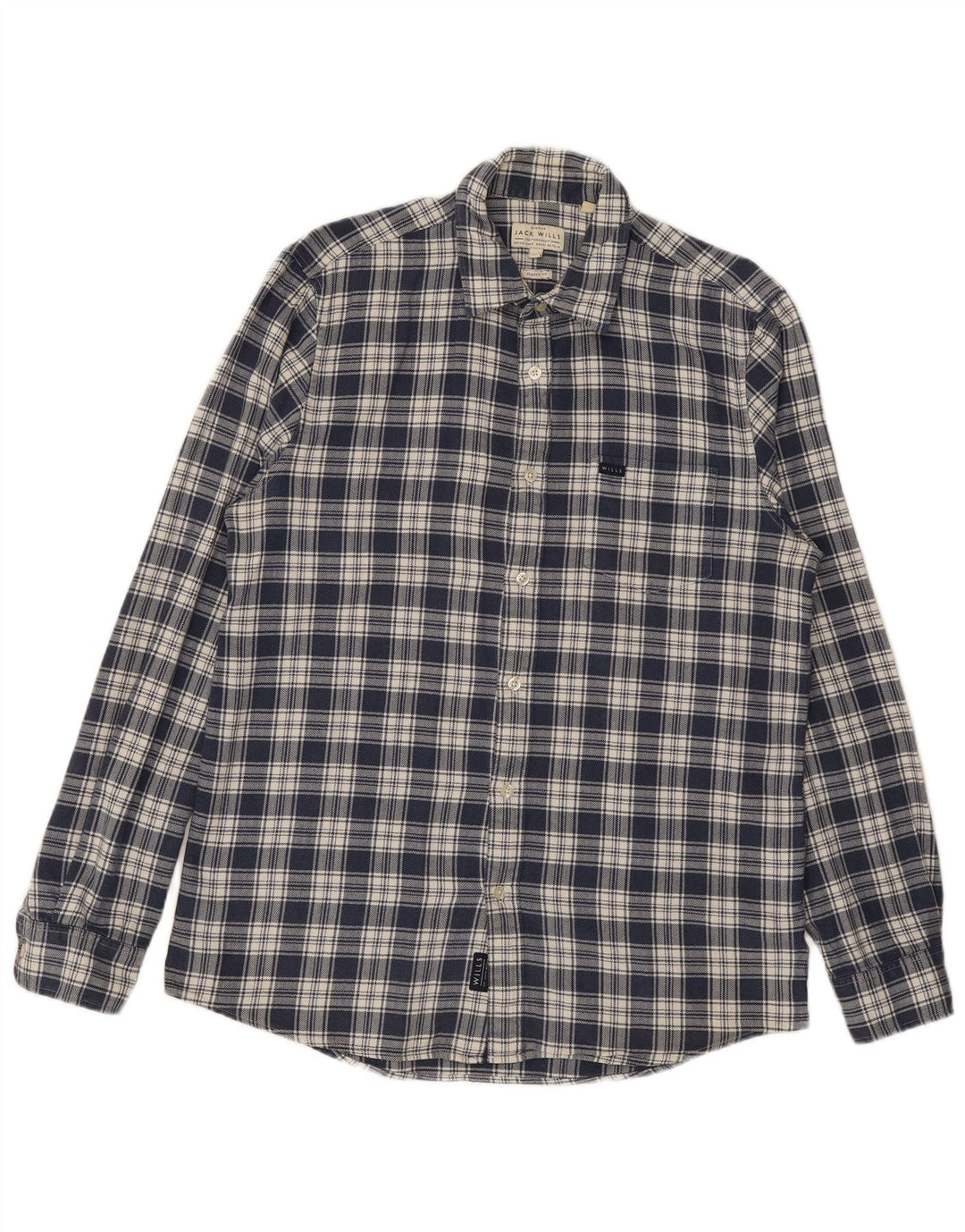 JACK WILLS Camisa masculina de flanela clássica de ajuste médio, azul marinho, algodão xadrez