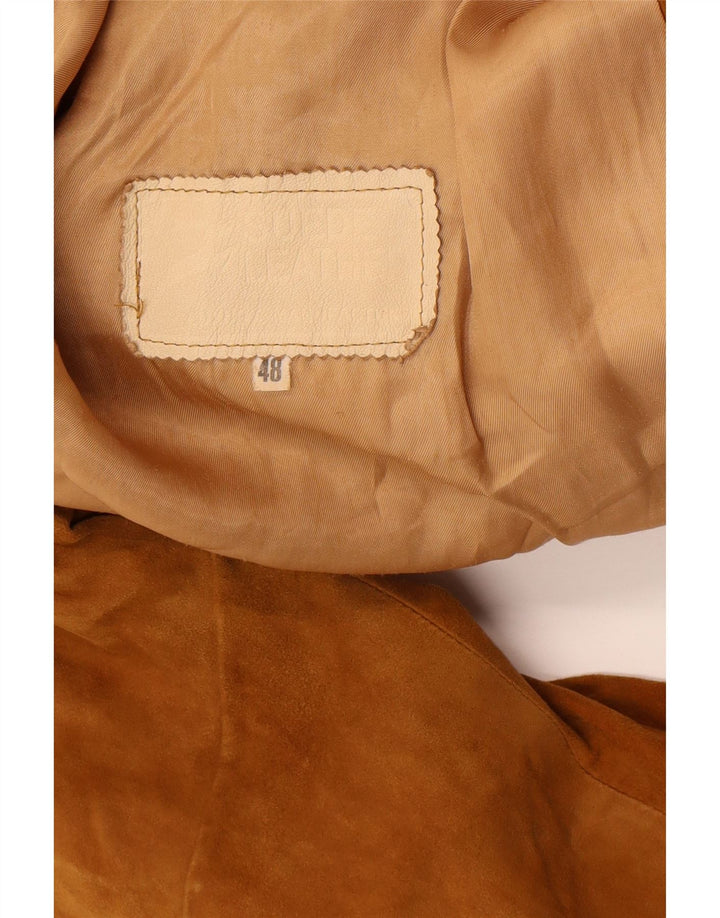 Jaqueta blazer feminina vintage de camurça com 3 botões IT 48 XL couro marrom