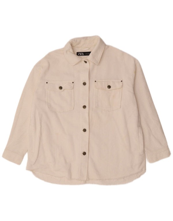 Camisa feminina de veludo cotelê Zara UK 10 pequeno algodão branco