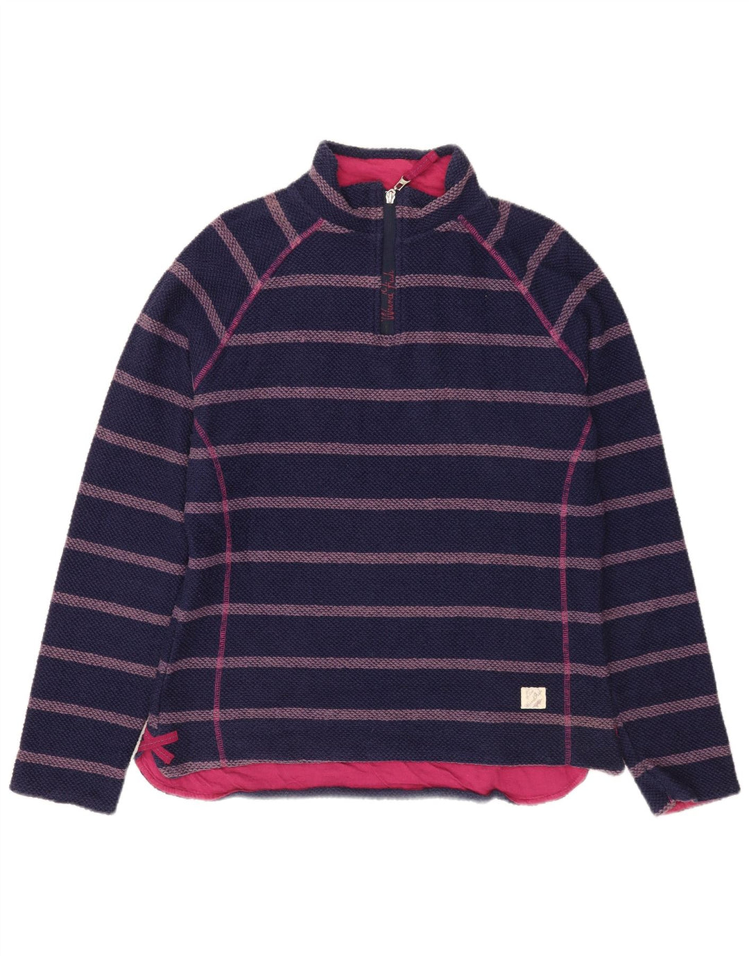 Suéter feminino com zíper 1/4 Weird Fish Reino Unido 14 médio azul marinho listrado