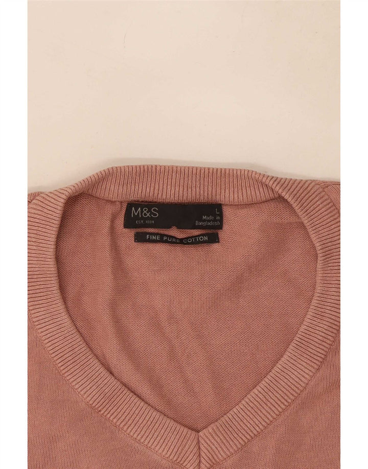 Suéter masculino Marks & Spencer com decote em V grande algodão rosa