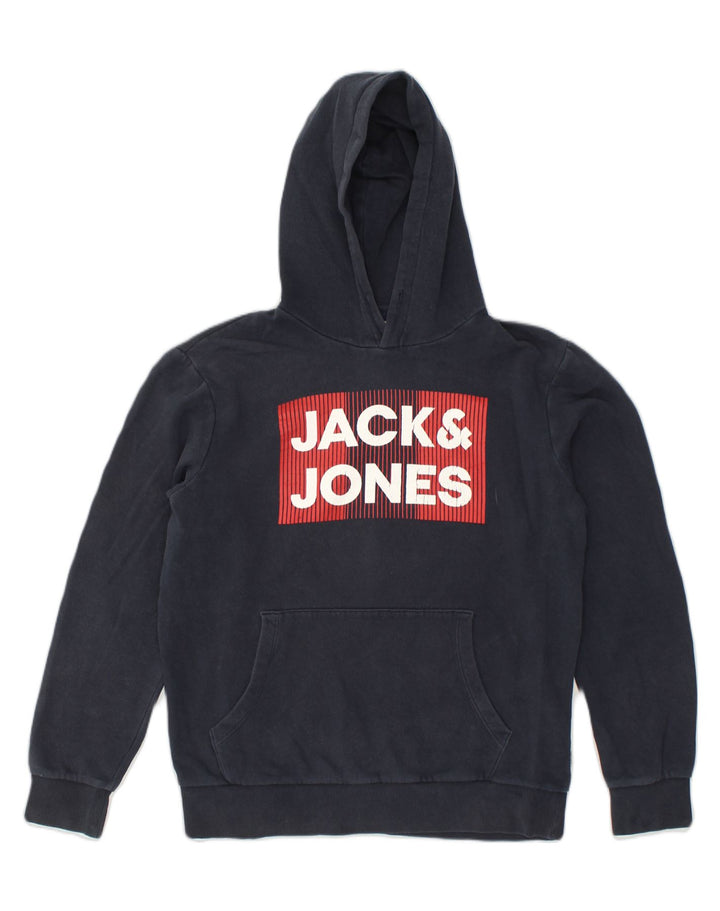 JACK & JONES Mens Graphic Hoodie Jumper Large Navy Blue Cotton | Vintage Jack & Jones | Thrift | Second-Hand Jack & Jones | Used Clothing | Messina Hembry 