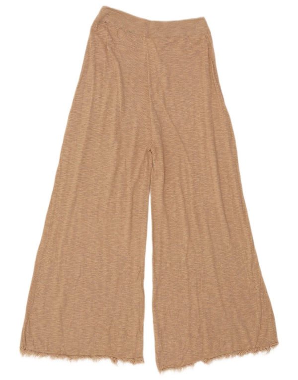 Calça feminina Zara tricotada com perna larga UK 12 médio W28 L23 bege