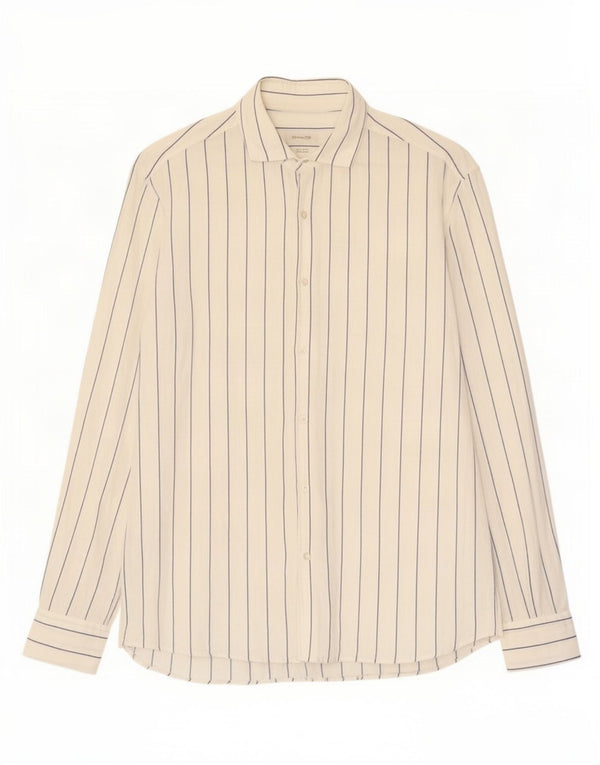 Camisa masculina Massimo Dutti grande linho branco listrado