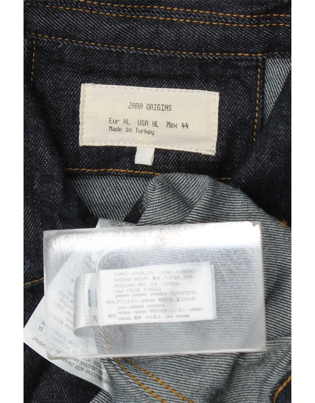 Jaqueta jeans masculina Zara UK 42 XL azul marinho poliéster