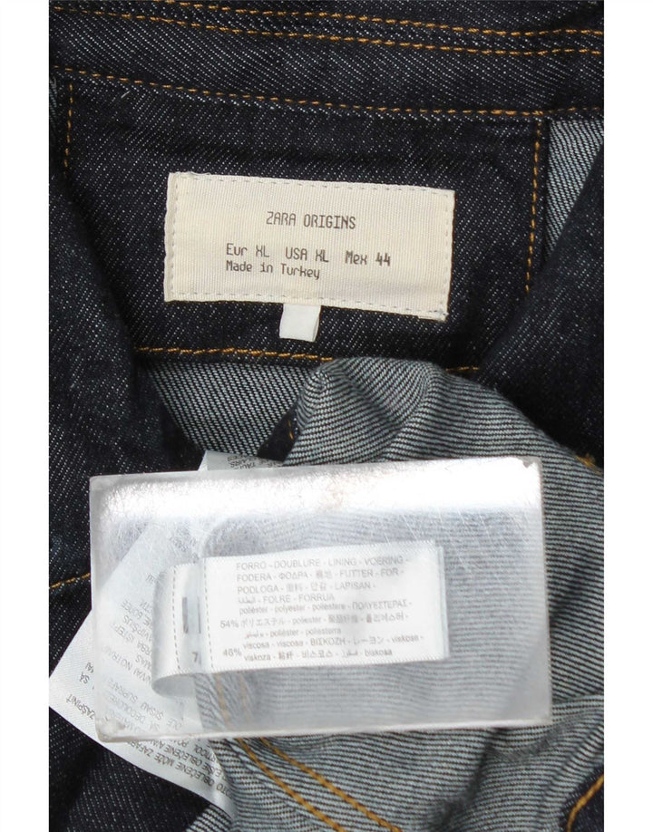 Jaqueta jeans masculina Zara UK 42 XL azul marinho poliéster