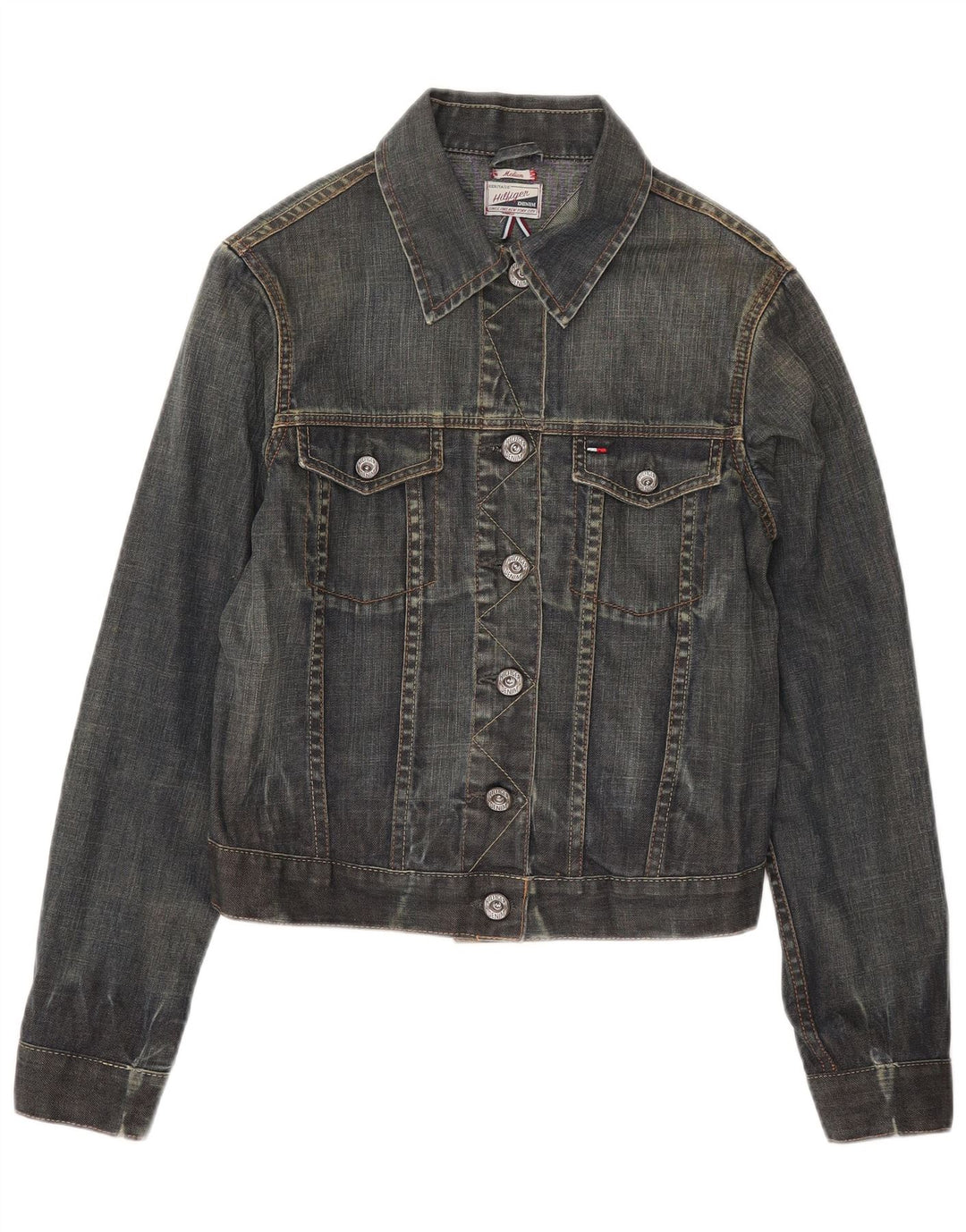 Jaqueta jeans feminina Tommy Hilfiger UK 12 algodão azul médio