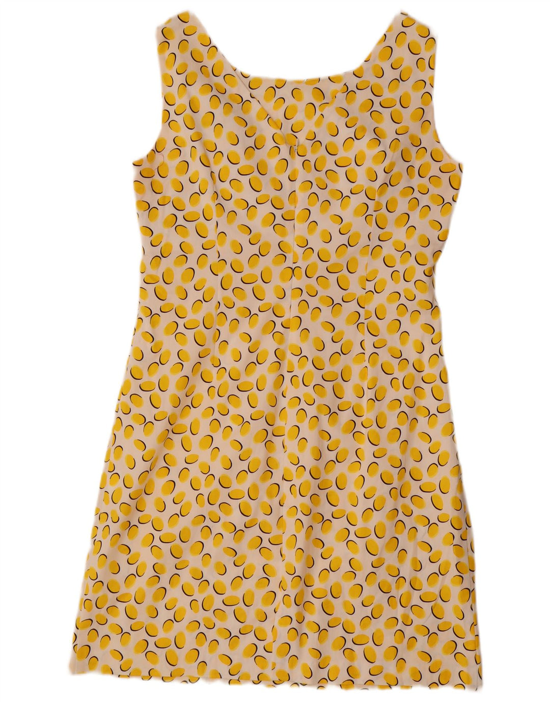 Vestido feminino VINTAGE sem mangas com bainha UK 20 2XL algodão manchado amarelo