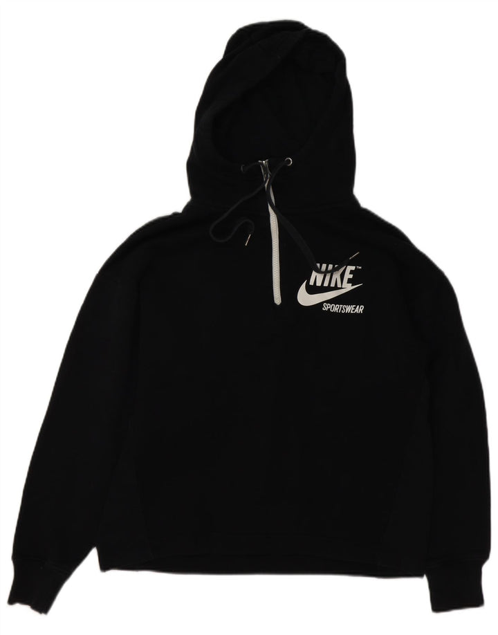 Suéter feminino Nike com capuz e zíper gráfico oversized UK 6 XS algodão preto