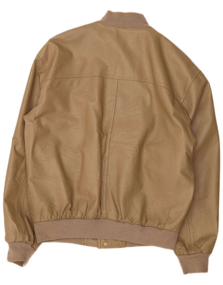 Jaqueta bomber de couro masculina vintage UK 42 XL bege