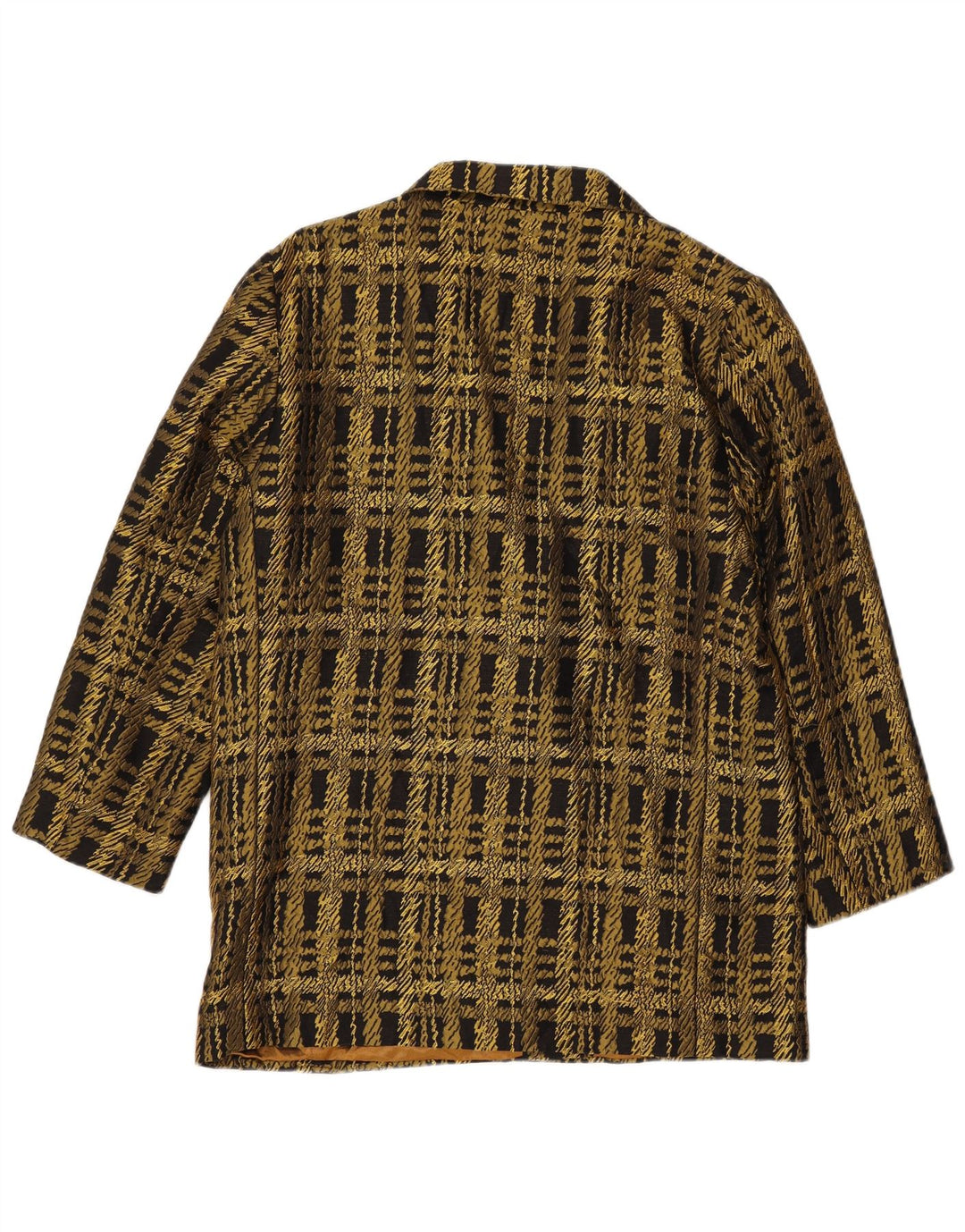 Jaqueta blazer feminina vintage com peito duplo Reino Unido 16 grande xadrez dourado