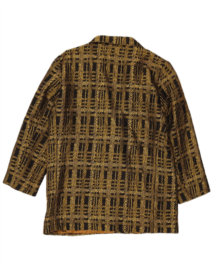 Jaqueta blazer feminina vintage com peito duplo Reino Unido 16 grande xadrez dourado