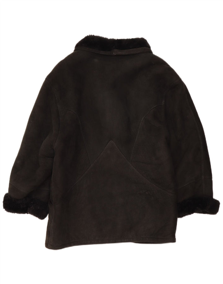 Jaqueta feminina vintage de shearling de grandes dimensões IT 44 Shearling preto médio