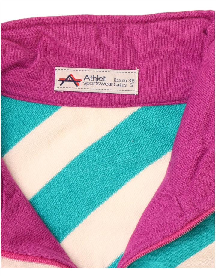 Suéter gráfico feminino vintage UK 12 bloco colorido azul médio