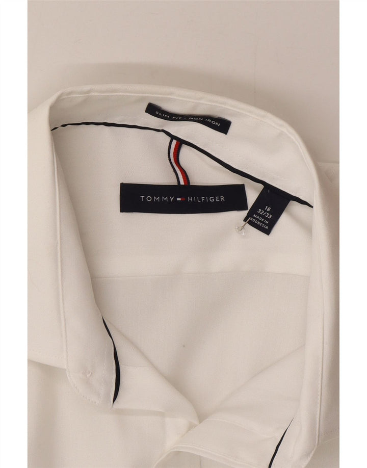 Tommy Hilfiger Mens Slim Fit Camisa Tamanho 16 Grande Branco