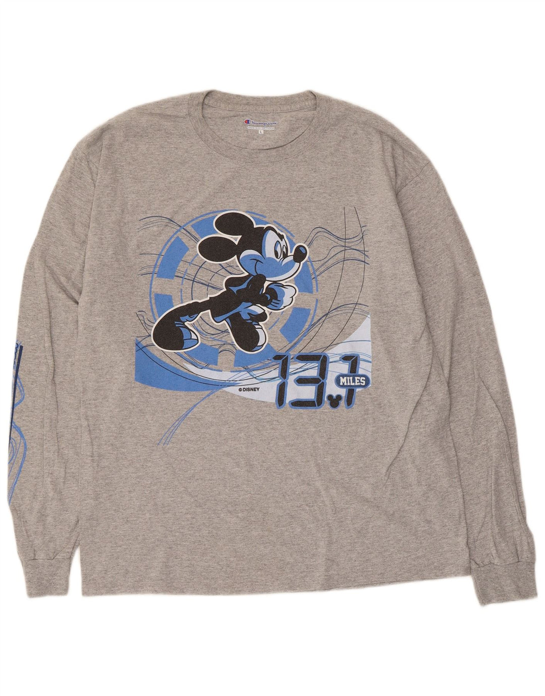 Champion Mens Mickey Mouse Gráfico Top Manga Longa Grande Cinza