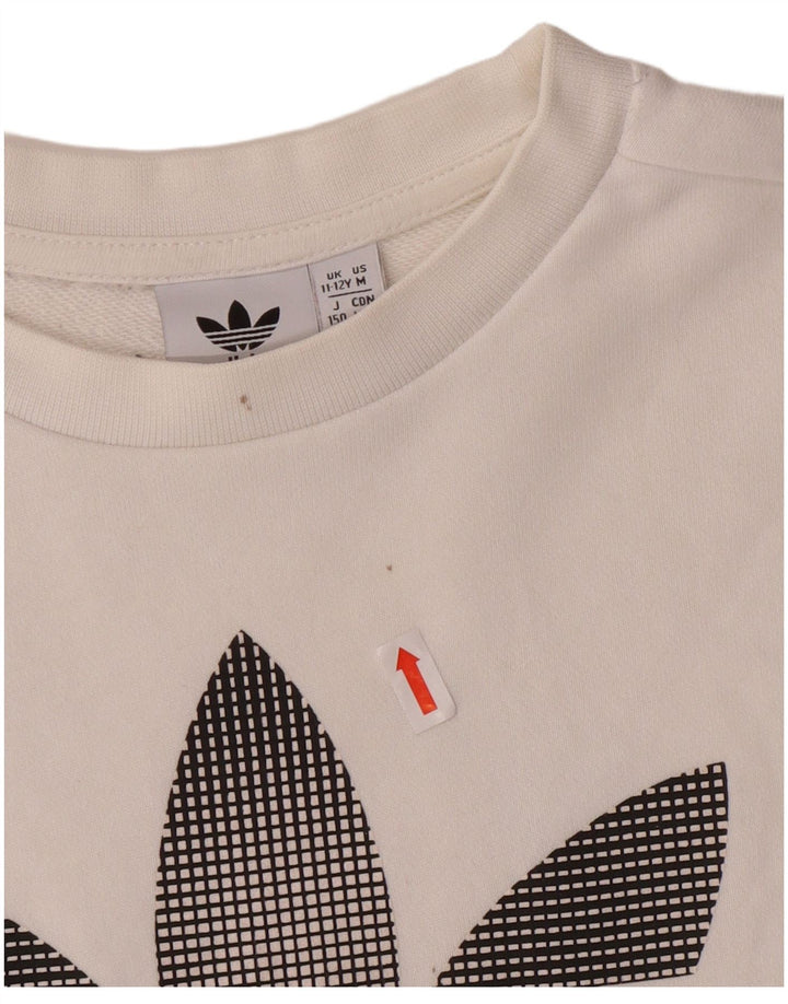 ADIDAS Boys Graphic Top manga comprida 11-12 anos algodão branco