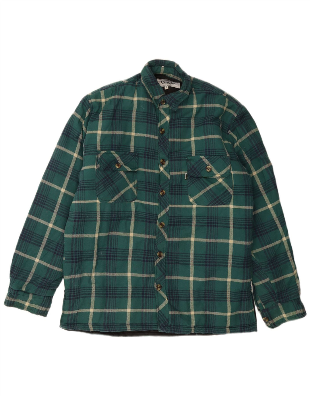VINTAGE Mens Lumberjack Flannel Shirt Small Green Check Polyester