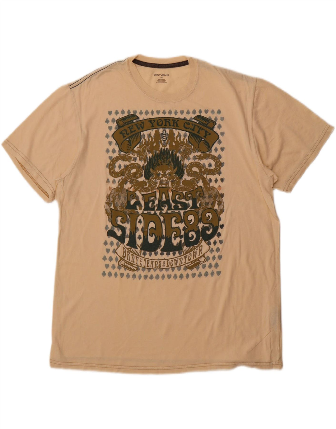 Camiseta gráfica masculina DKNY Top grande de algodão bege