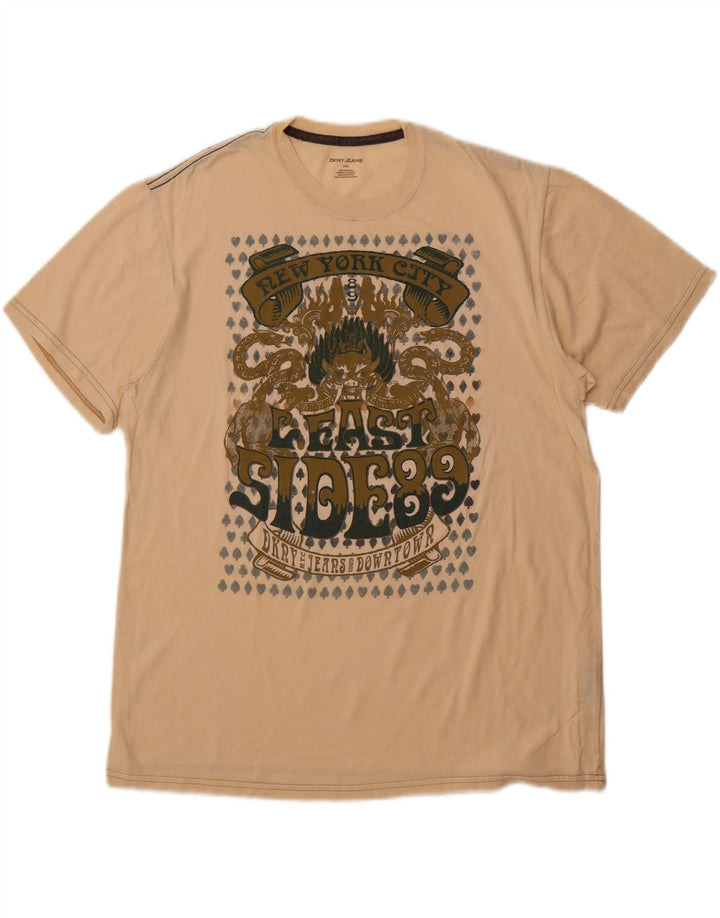 Camiseta gráfica masculina DKNY Top grande de algodão bege