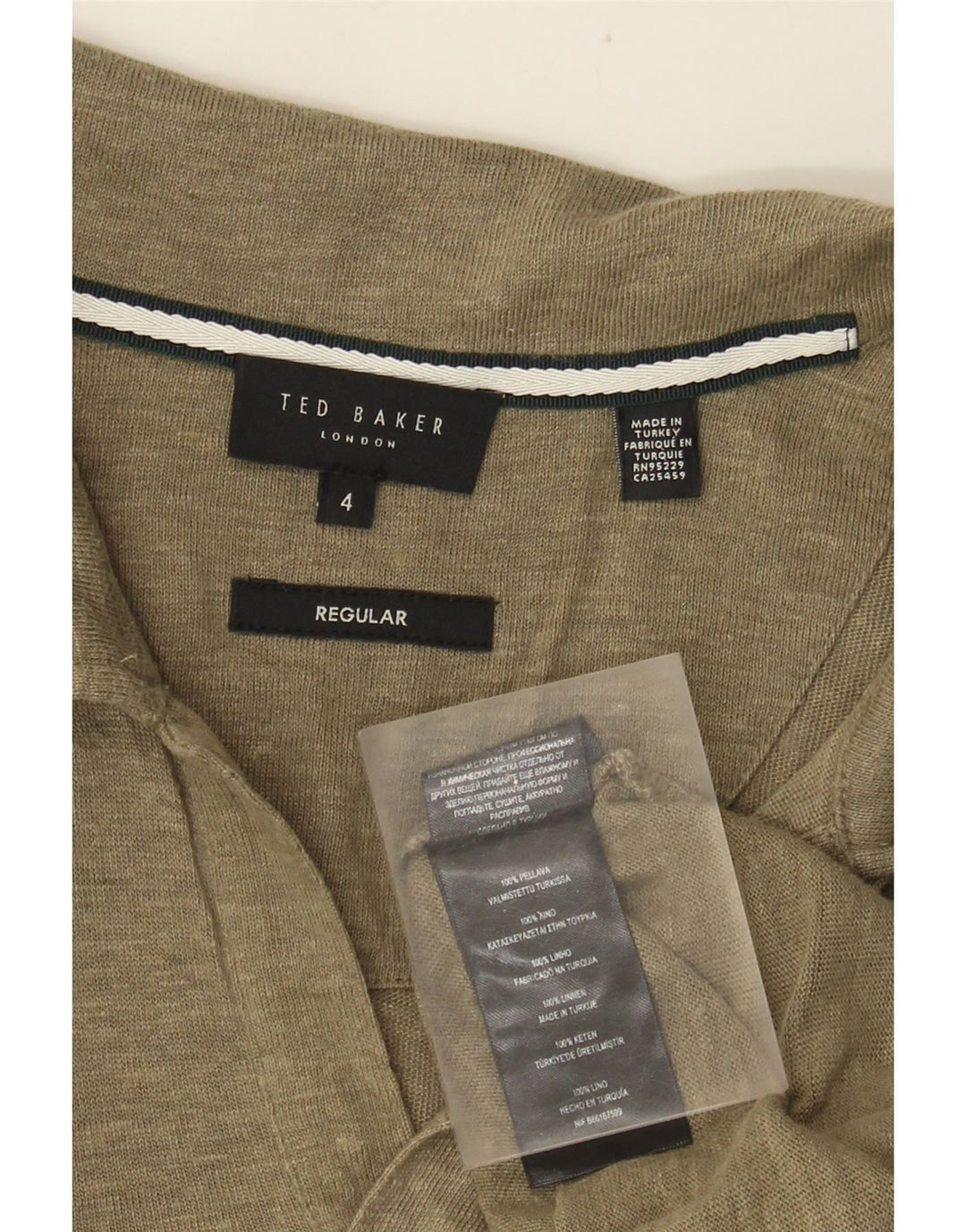 Camisa polo masculina regular Ted Baker tamanho 4 grande linho cáqui