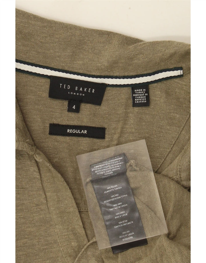 Camisa polo masculina regular Ted Baker tamanho 4 grande linho cáqui