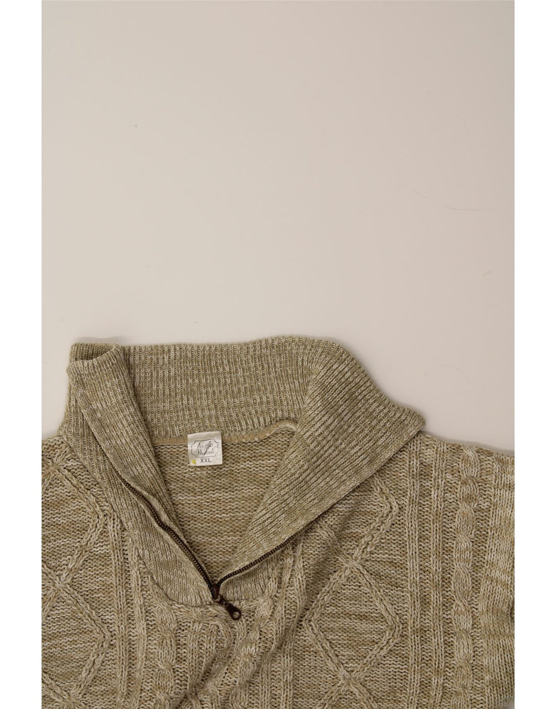 Suéter masculino VINTAGE com zíper e gola 2XL poliacrílico bege