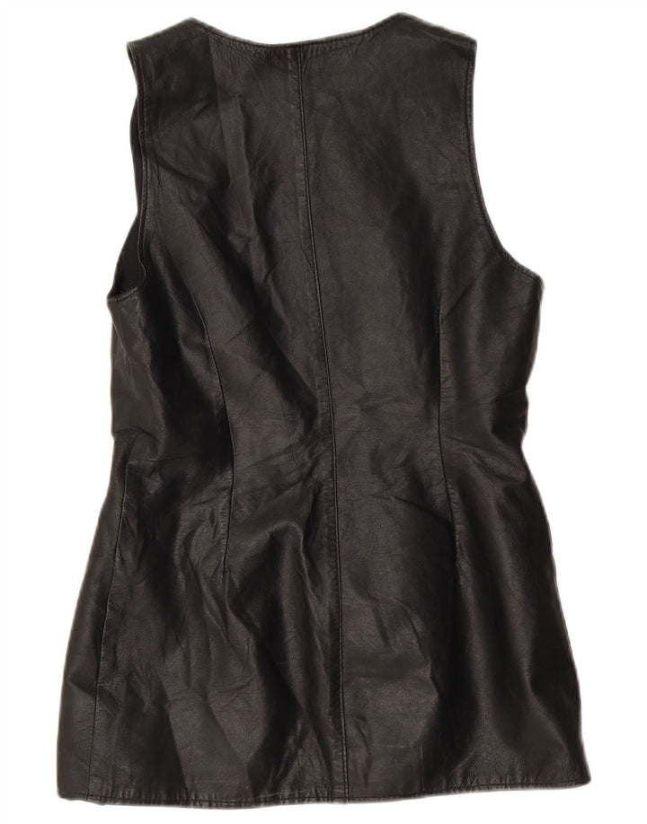 Colete de couro feminino vintage UK 10 pequeno preto