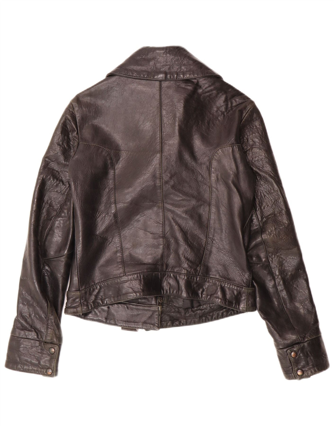 Jaqueta de couro feminina vintage IT 44 motociclista de couro preto médio