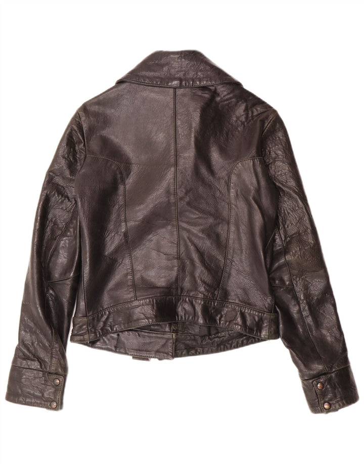 Jaqueta de couro feminina vintage IT 44 motociclista de couro preto médio