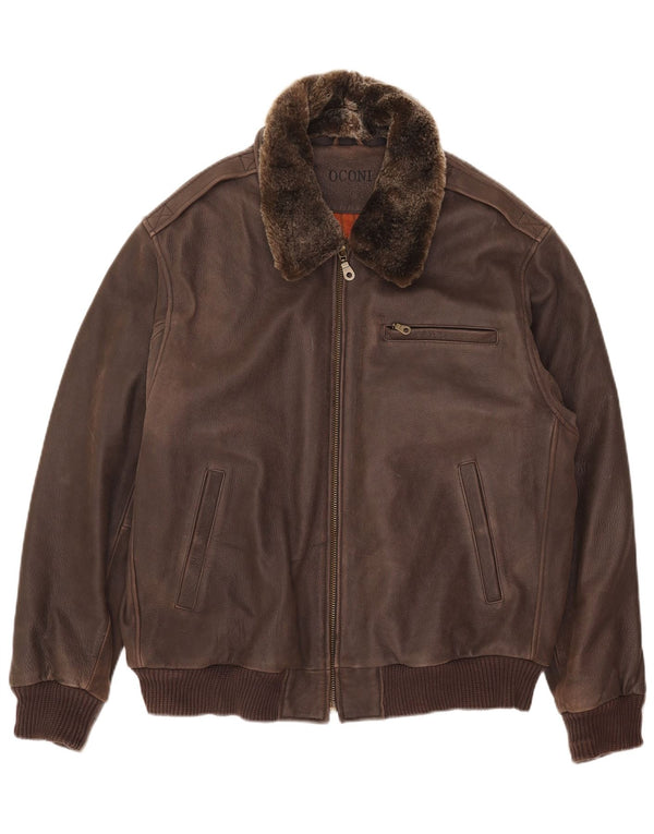 Jaqueta de couro masculina Oconi IT 54 2XL couro marrom
