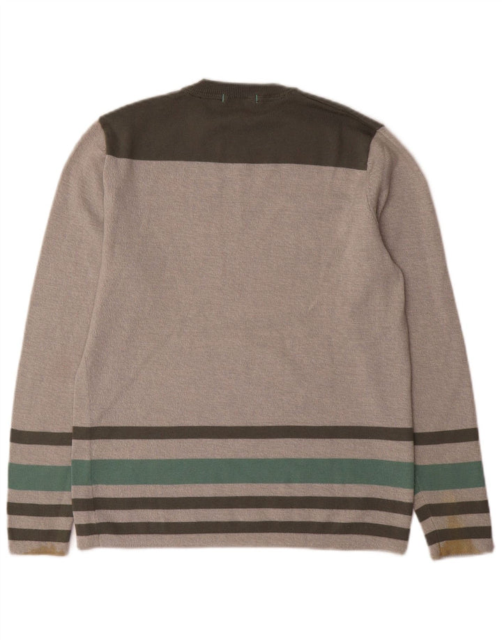 Suéter masculino DKNY com gola redonda e lã listrada cinza pequena