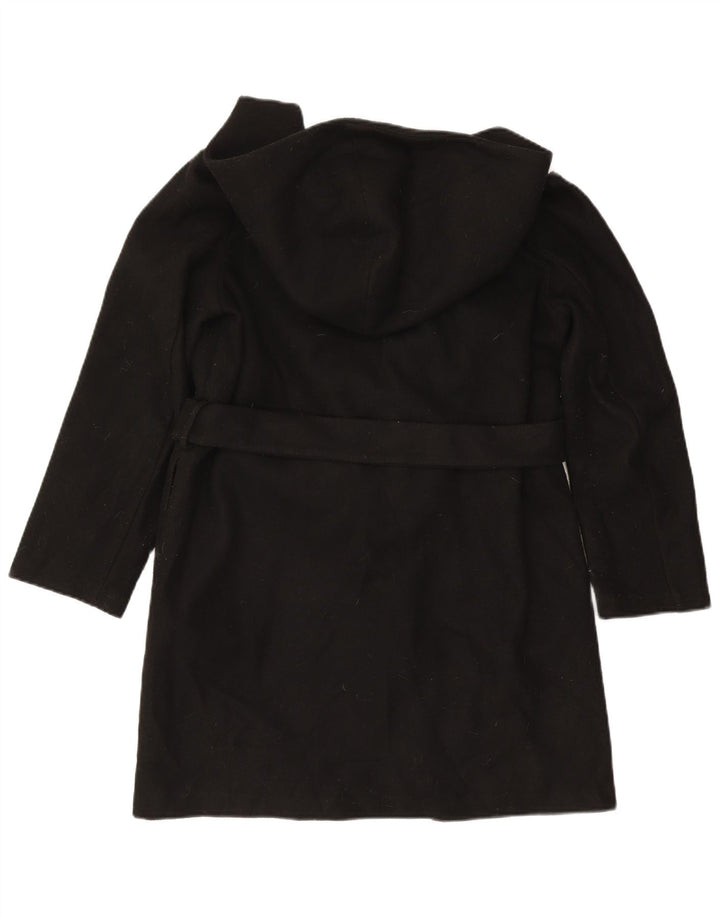 Sobretudo feminino com capuz Zara UK 14 poliéster preto médio