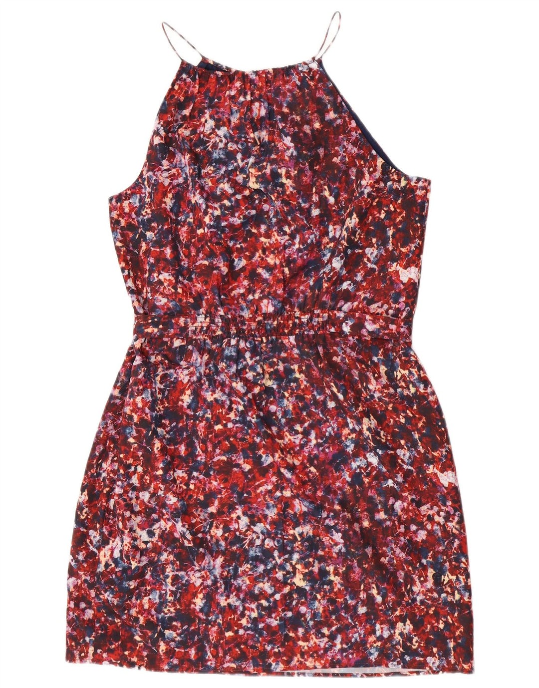 Vestido feminino Dkny com bainha sem mangas com padrão abstrato Reino Unido 14 grande vermelho