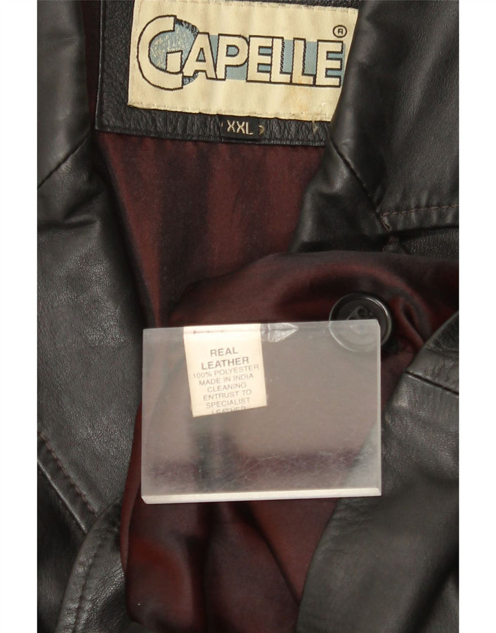 Jaqueta blazer masculina de couro com 4 botões CAPELLE UK 44 2XL couro preto