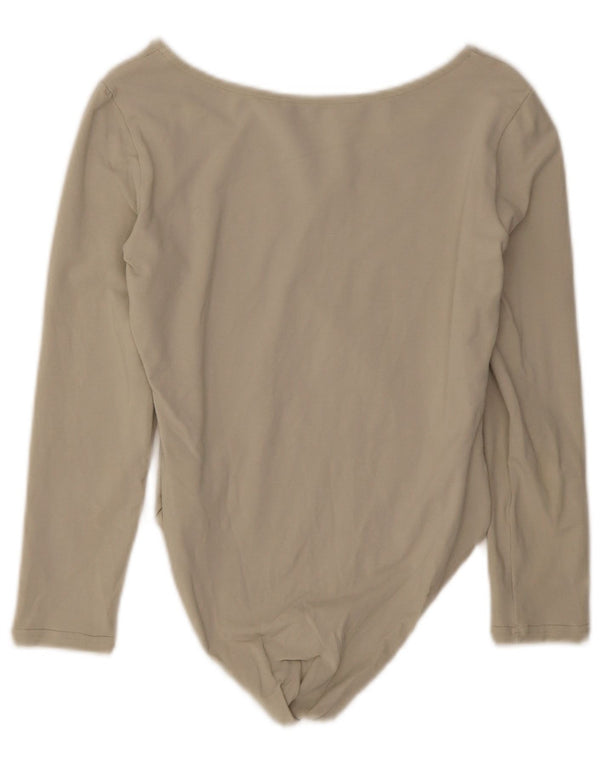Vintage Womens Bodysuit UK 14 Medium Beige Cotton