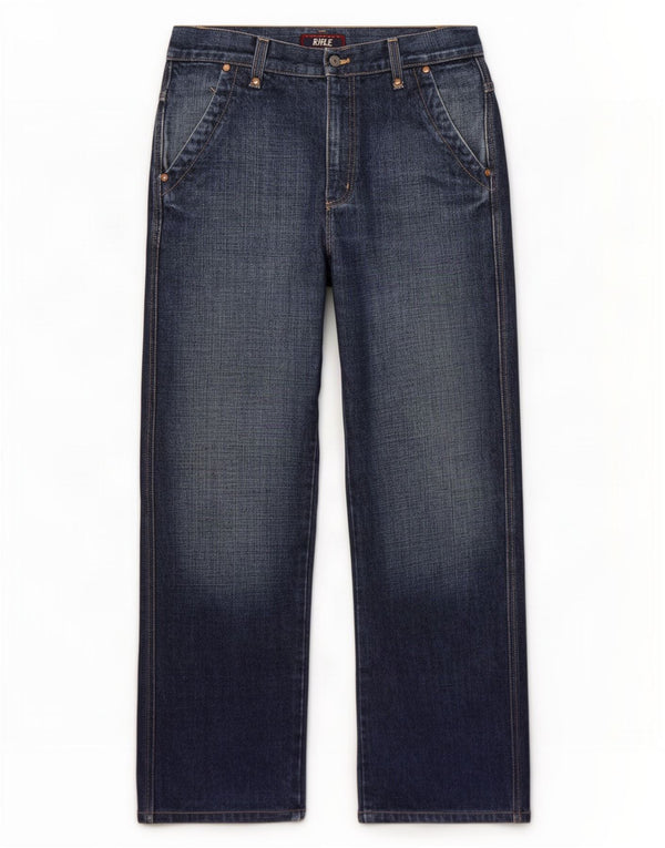 Rifle Mens Straight Jeans W34 L31 Azul Marinho Algodão