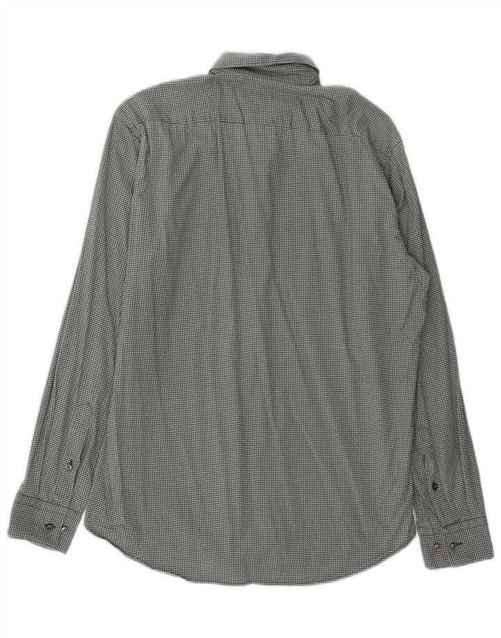 Camisa masculina Hugo Boss Regular Fit tamanho 40 15 3/4 verde médio geométrico