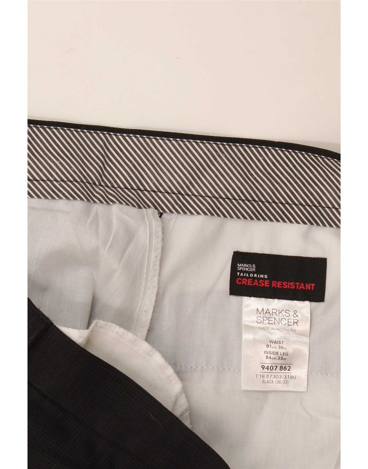 Calça masculina de terno reto Marks & Spencer W36 L33 poliéster preto