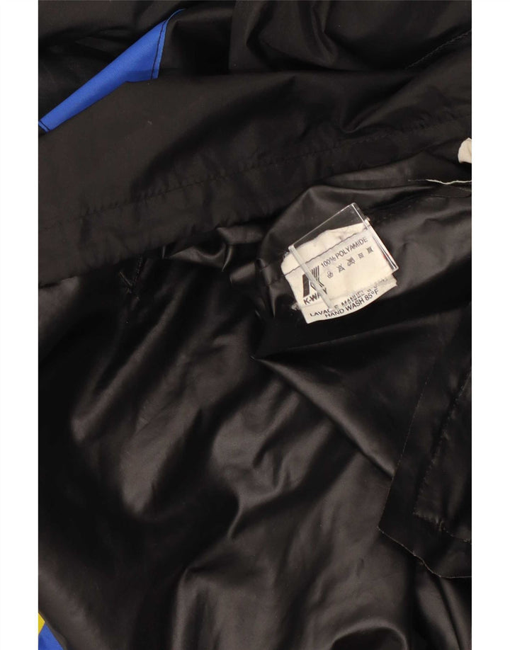 Jaqueta de chuva masculina com capuz K-Way UK 36 pequena poliamida geométrica preta
