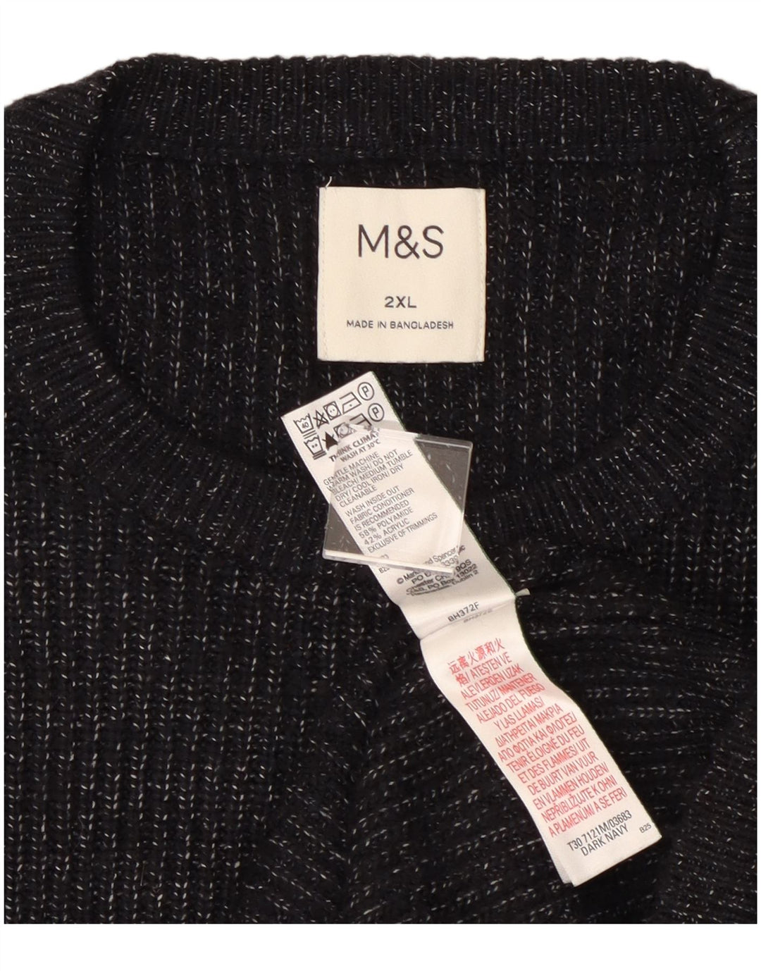 Suéter masculino Marks & Spencer com gola redonda 2XL azul marinho manchado