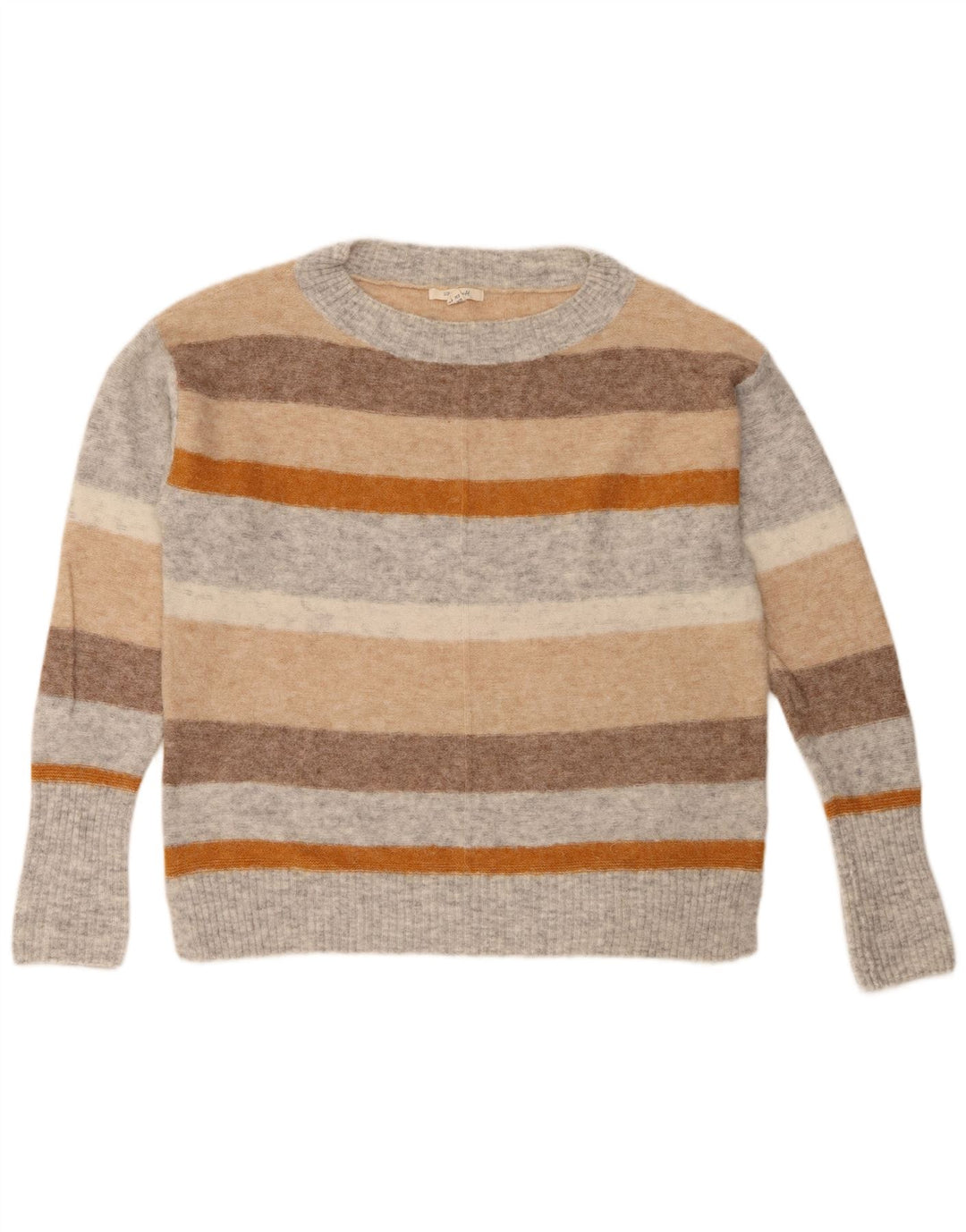 Suéter feminino branco com gola redonda e gola redonda UK 12 médio multicolorido