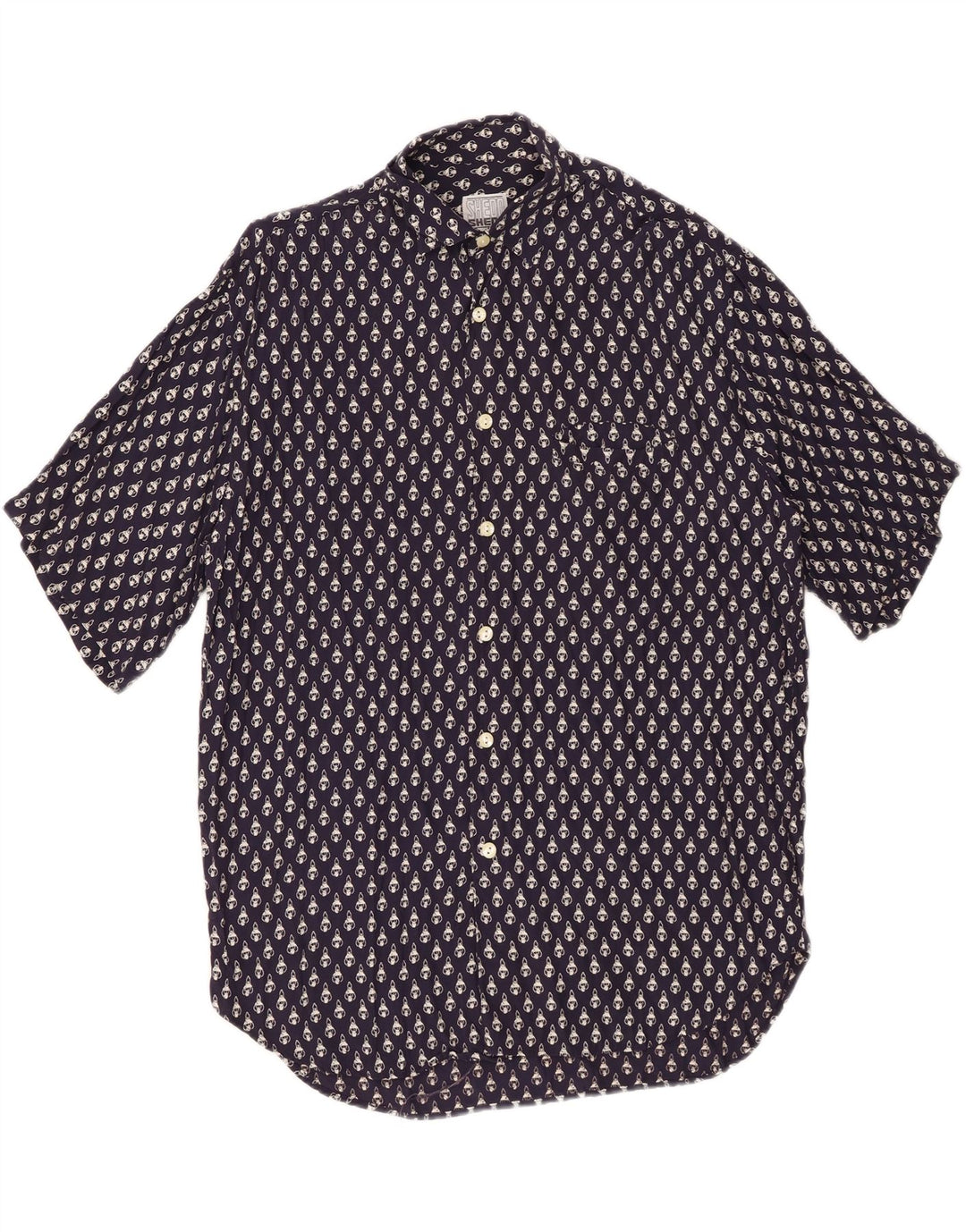 Camisa masculina VINTAGE com estampa abstrata de manga curta média azul marinho viscose