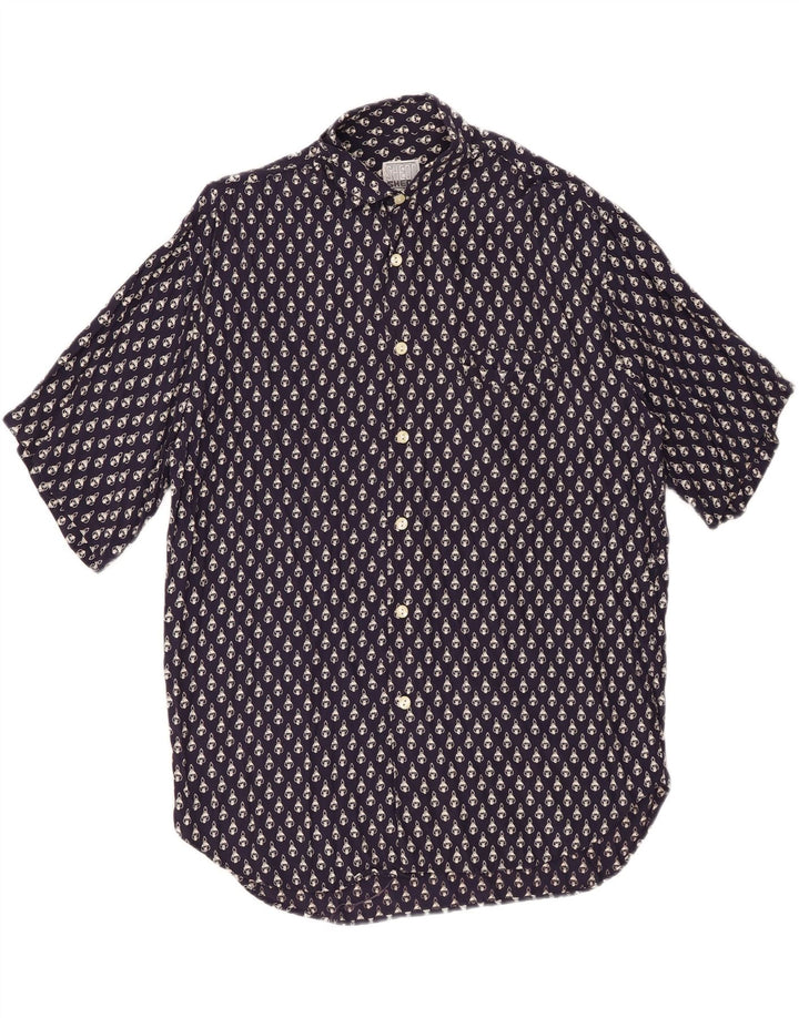 Camisa masculina VINTAGE com estampa abstrata de manga curta média azul marinho viscose