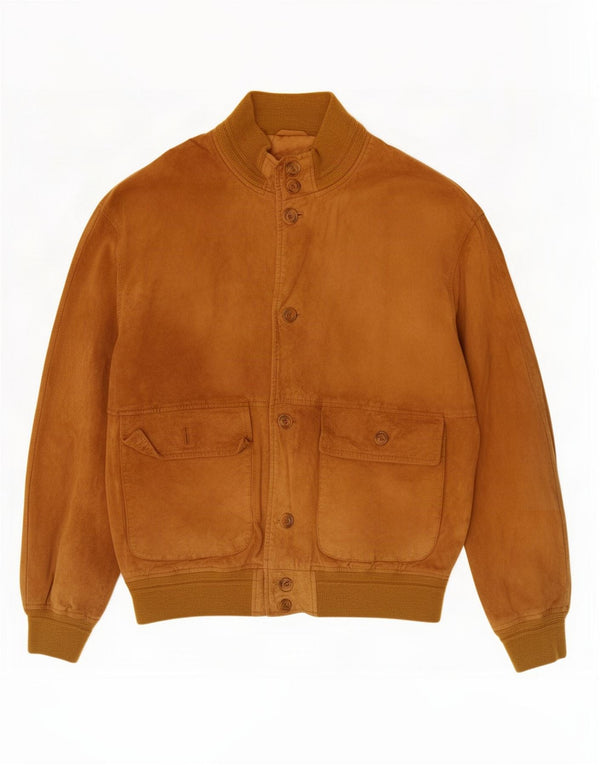 Jaqueta bomber masculina vintage de camurça IT 50 couro bege grande