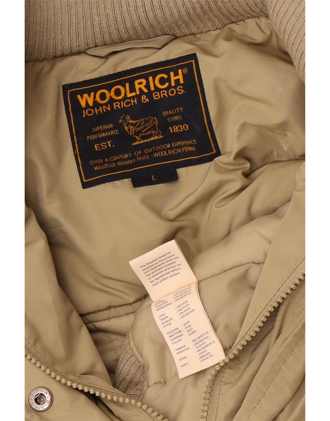 Jaqueta acolchoada com capuz feminina Woolrich UK 16 grande poliéster bege